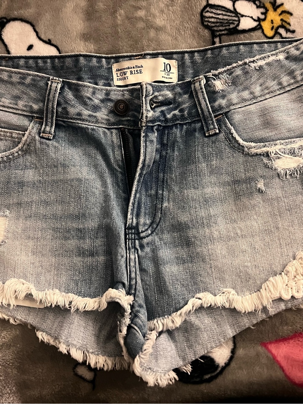 Abercrombie & Fitch Light Blue Distressed Low-Rise Denim Shorts